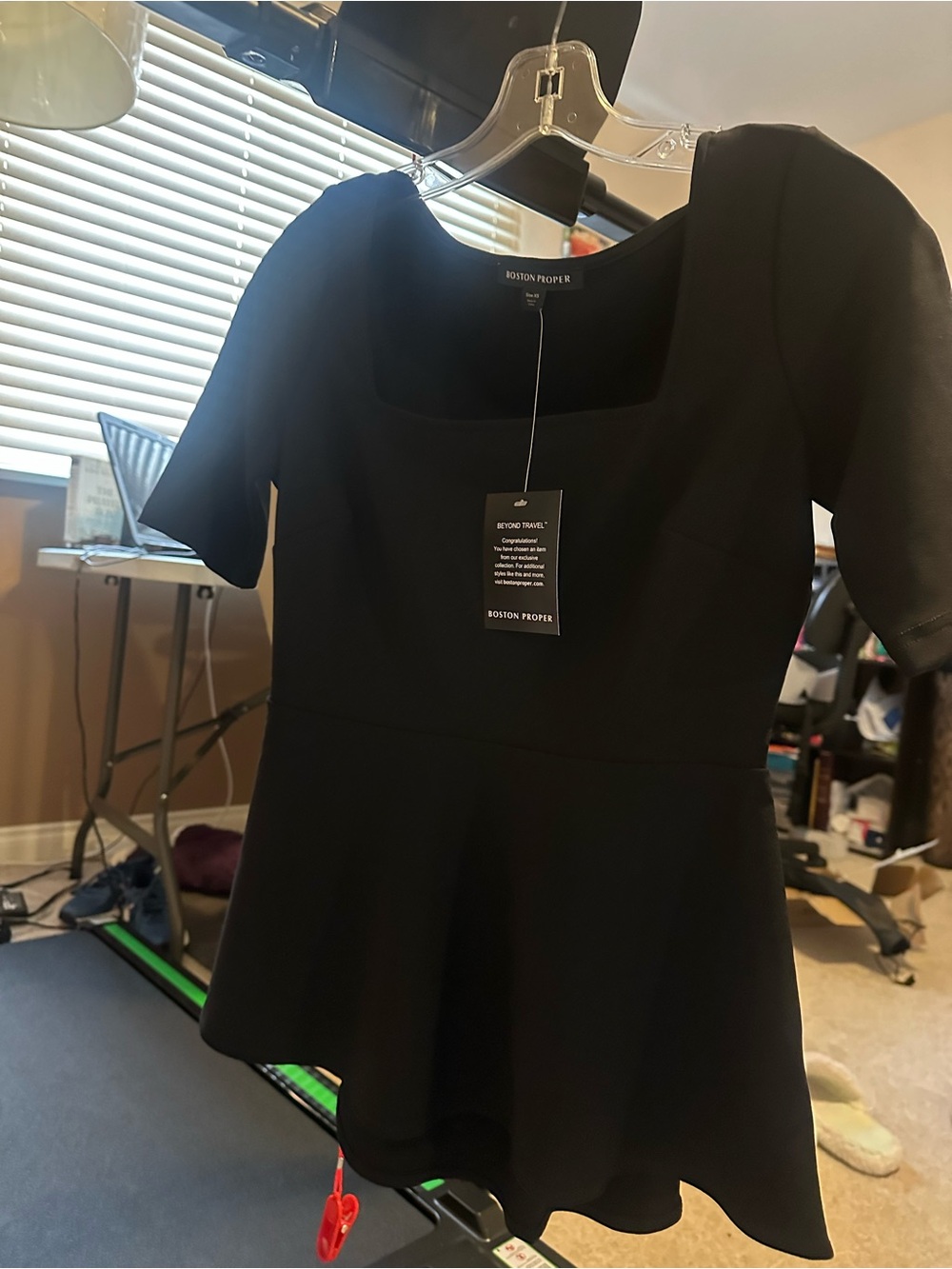 Boston Proper Black Peplum Blouse with Square Neck